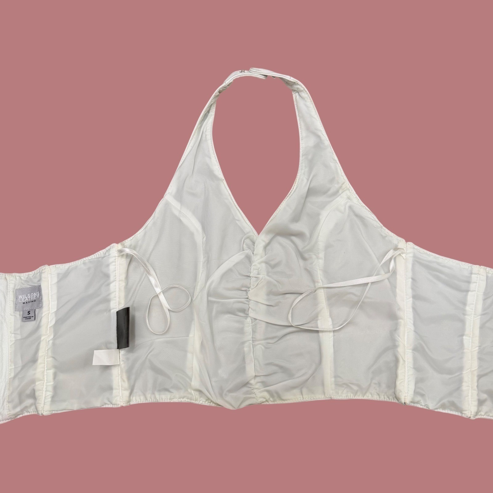 Wilsons Leather Maxima White Leather Halter Top Corset Crop Top Y2K Size S