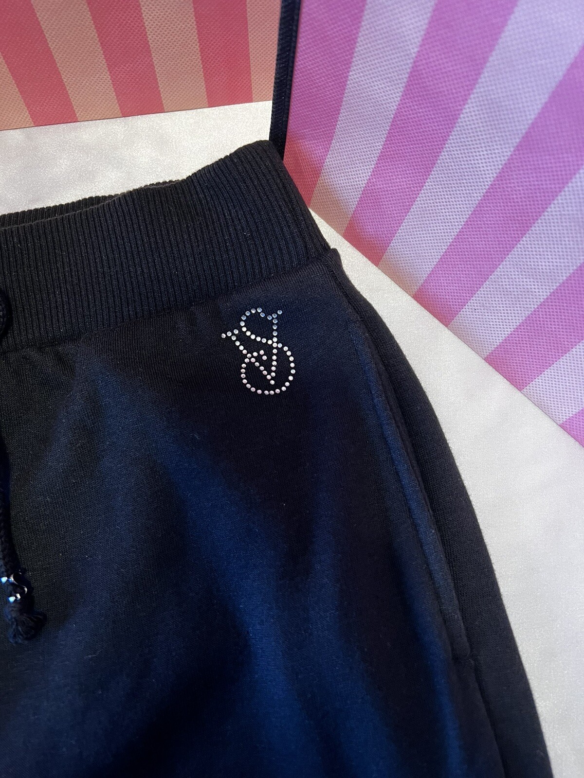 Victorias Secret Joggers Rhinestone Logo Small Black