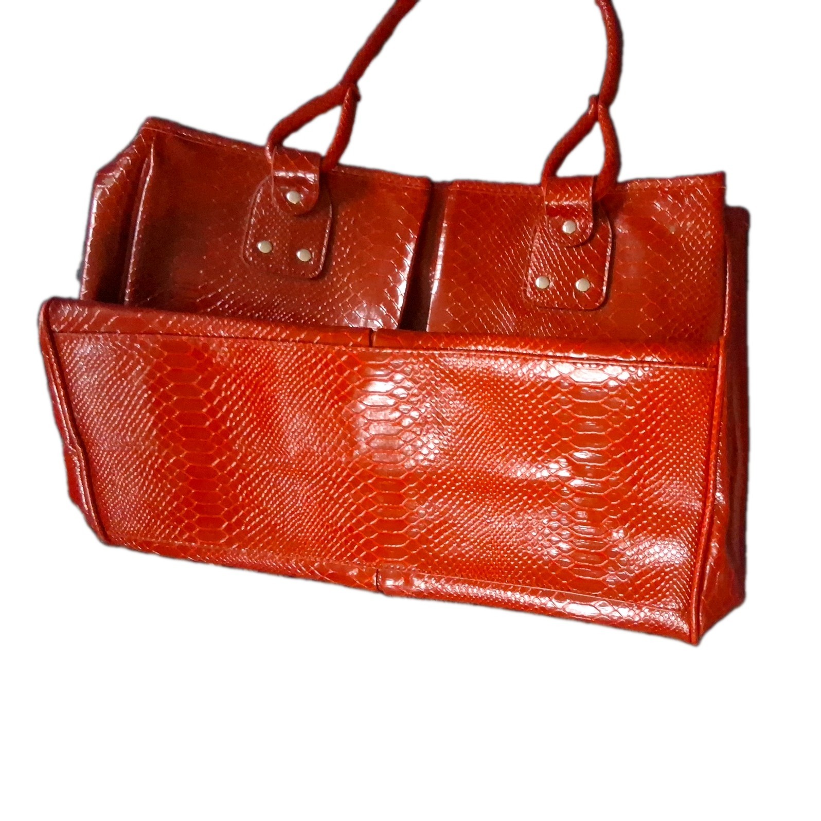 VTG Elizabeth Arden Red Snake Embossed Faux Leather Tote Shoulder Bag Huge Croc