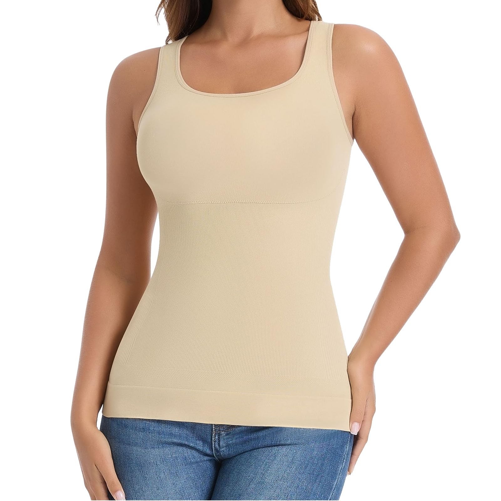 Women Square Neck Camisole Vest Built In Bra Tummy Control Slimming Body Shaper