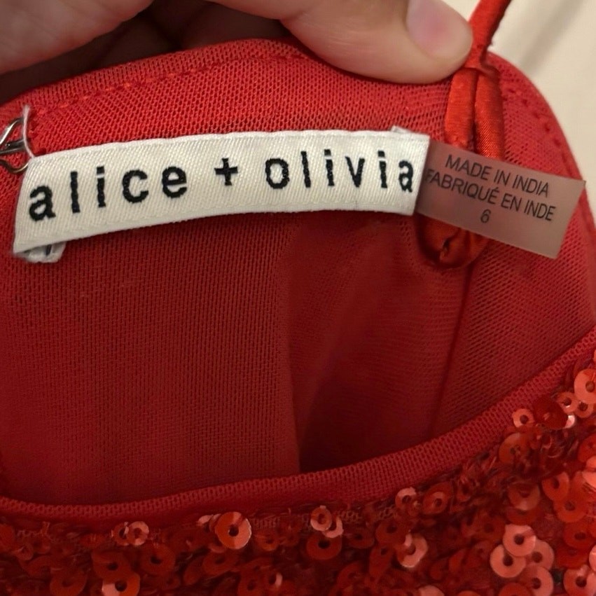 Alice + Olivia Red Cocktail Sequin Nelle Mini Dress Size 6