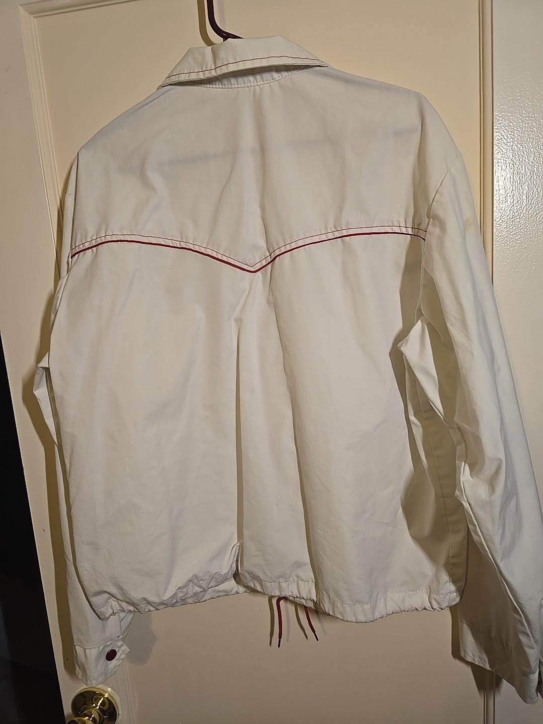 Utility Jacket Front Zip Jacket – White W/ Red Trim Size L