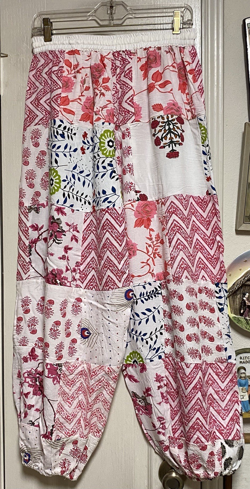 Boho Bloomers With Floral/Fauna Graphics On White Rayon Background-Gathered Legs