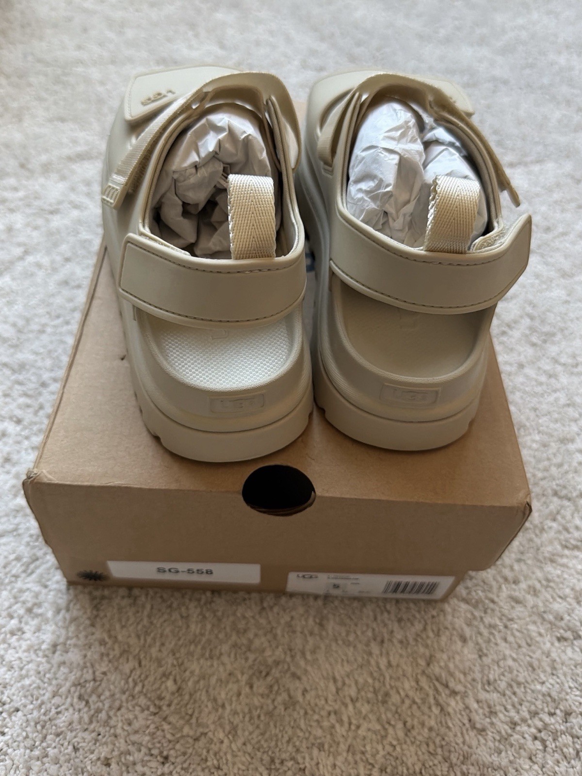UGG Beige Strappy Hook & Loop Logo Synthetic Rubber Sandals