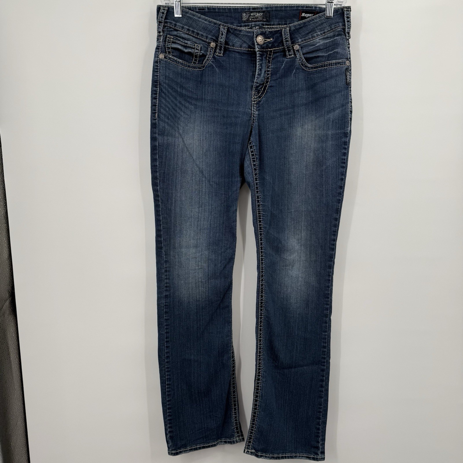 Silver Jeans Womens 14 Blue Suki Mid Slim Boot Stretch Dark Wash Denim