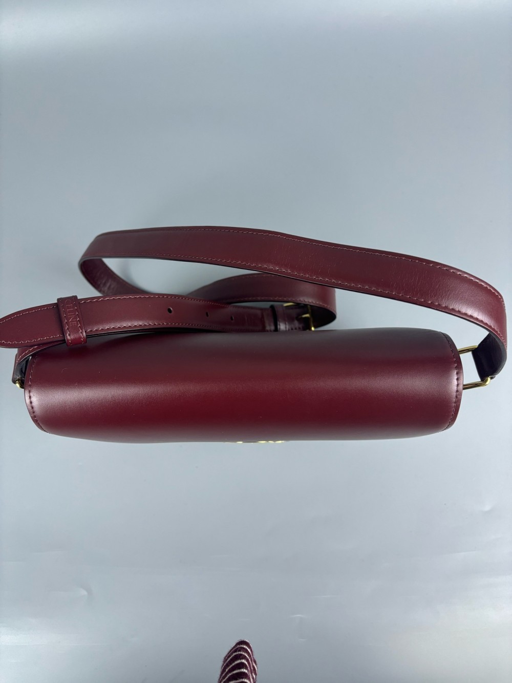 CELINE Arc de Triomphe Tofu Bag, Medium, Burgundy, Leather, Gold Lock