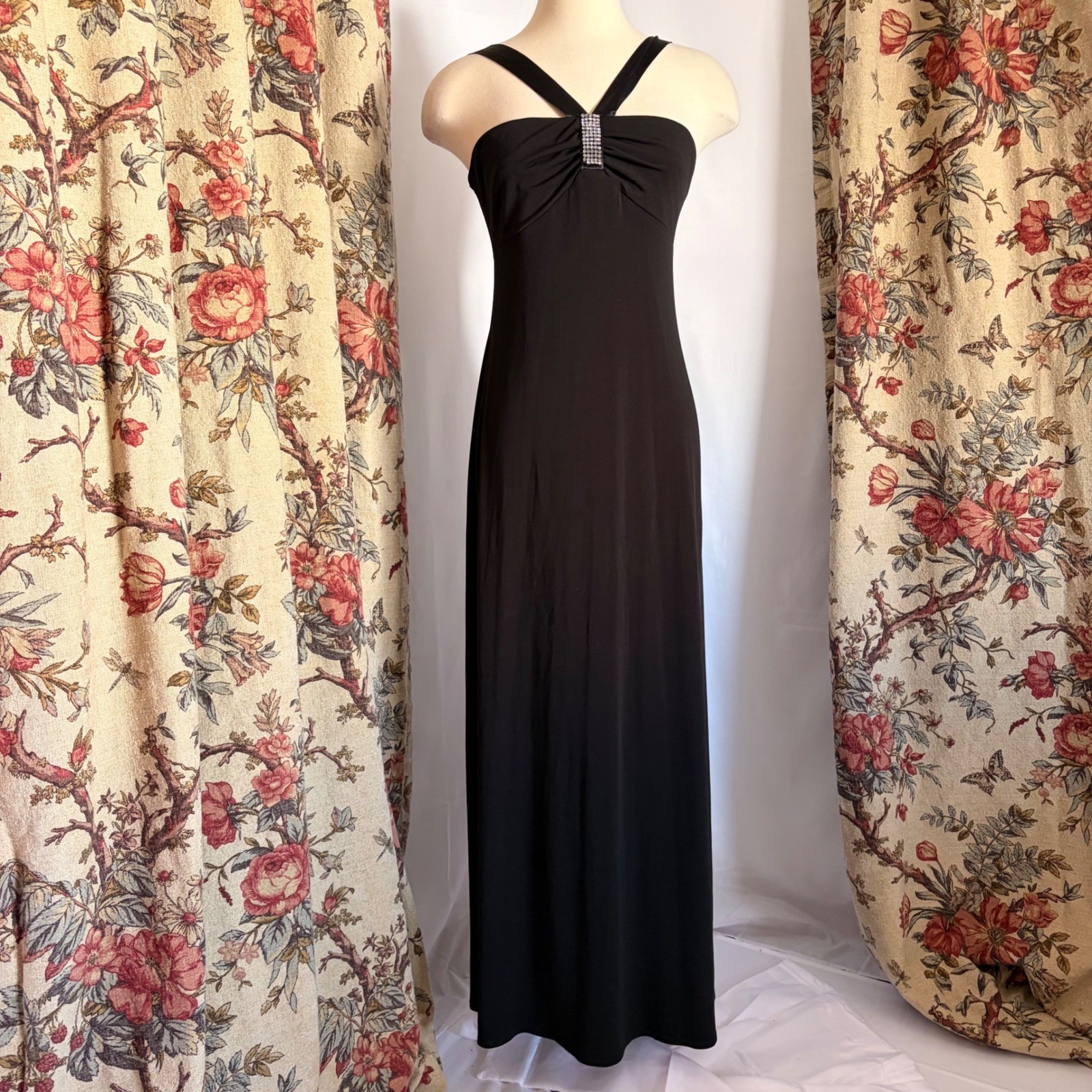 City Triangles Black Rhinestone Maxi dress/gown with silver rhinestone detailing