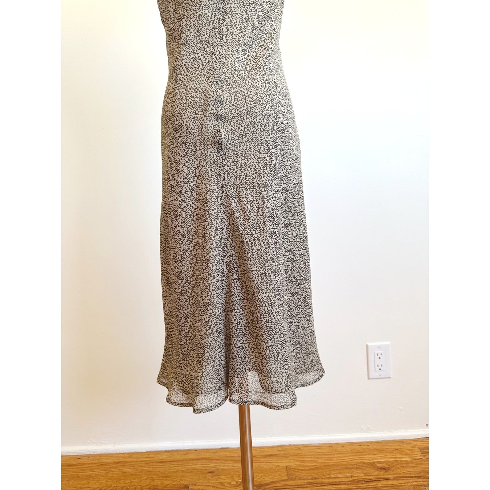 VTG Y2K Ann Taylor Brown Abstract Silk Midi Slip Dress Sz 2 90s Fairy Feminine