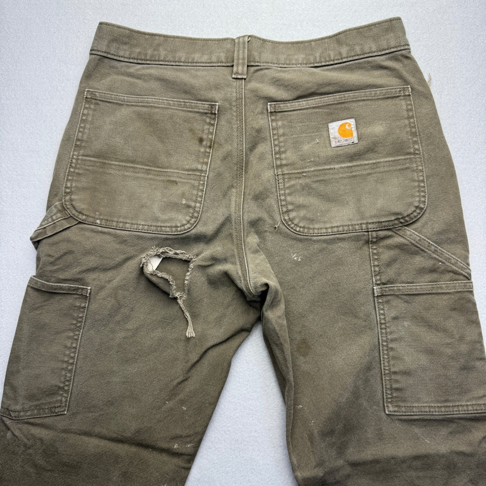 Carhartt Relaxed Fit Carpenter Pants Mens 31×32 Brown Distressed Canvas Workwear