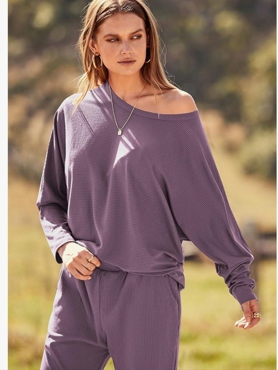 Pretty Garden Ribbed Two-Piece Loungewear Set in Lavender