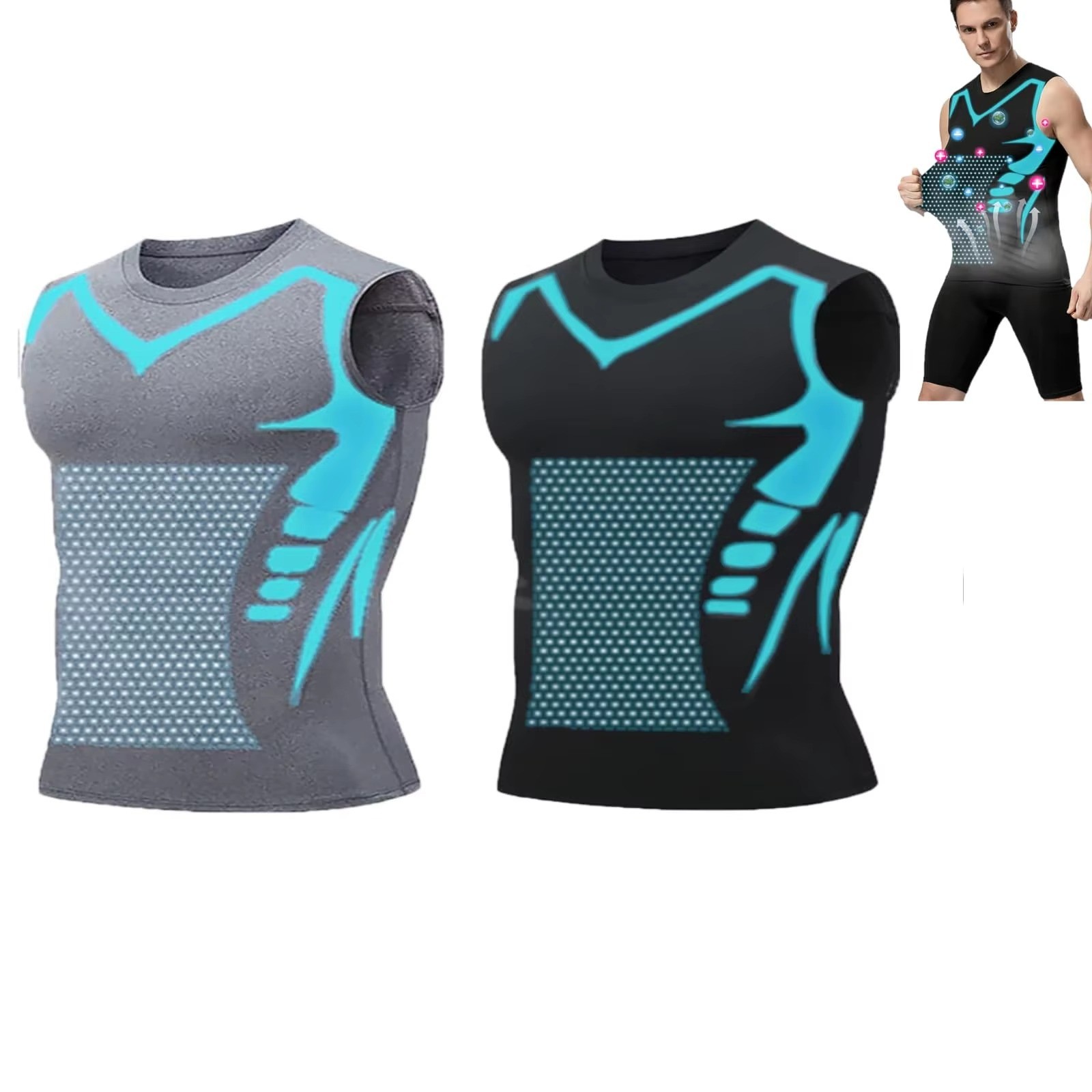 Men Compression Shirt Version Ionic Shaping Sleeveless Vest Sport Tank Top S-2XL