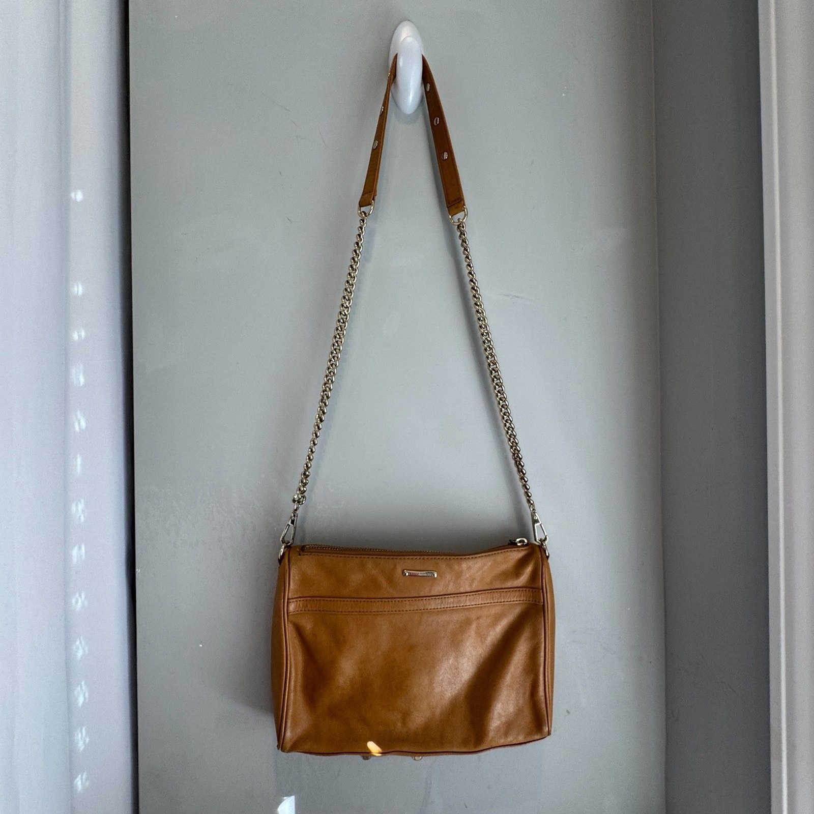 Rebecca Minkoff MAC Crossbody Bag Tan Leather Studded Chain Strap