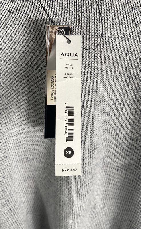 AQUA Women’s Navy White Colorblock Cotton Hooded V-Neck Sweater NWT Sz XS