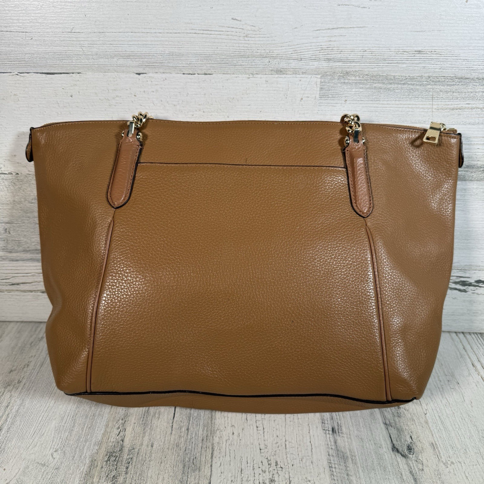 Coach Pebbled Leather Ava Chain Tote Style Purse Khaki