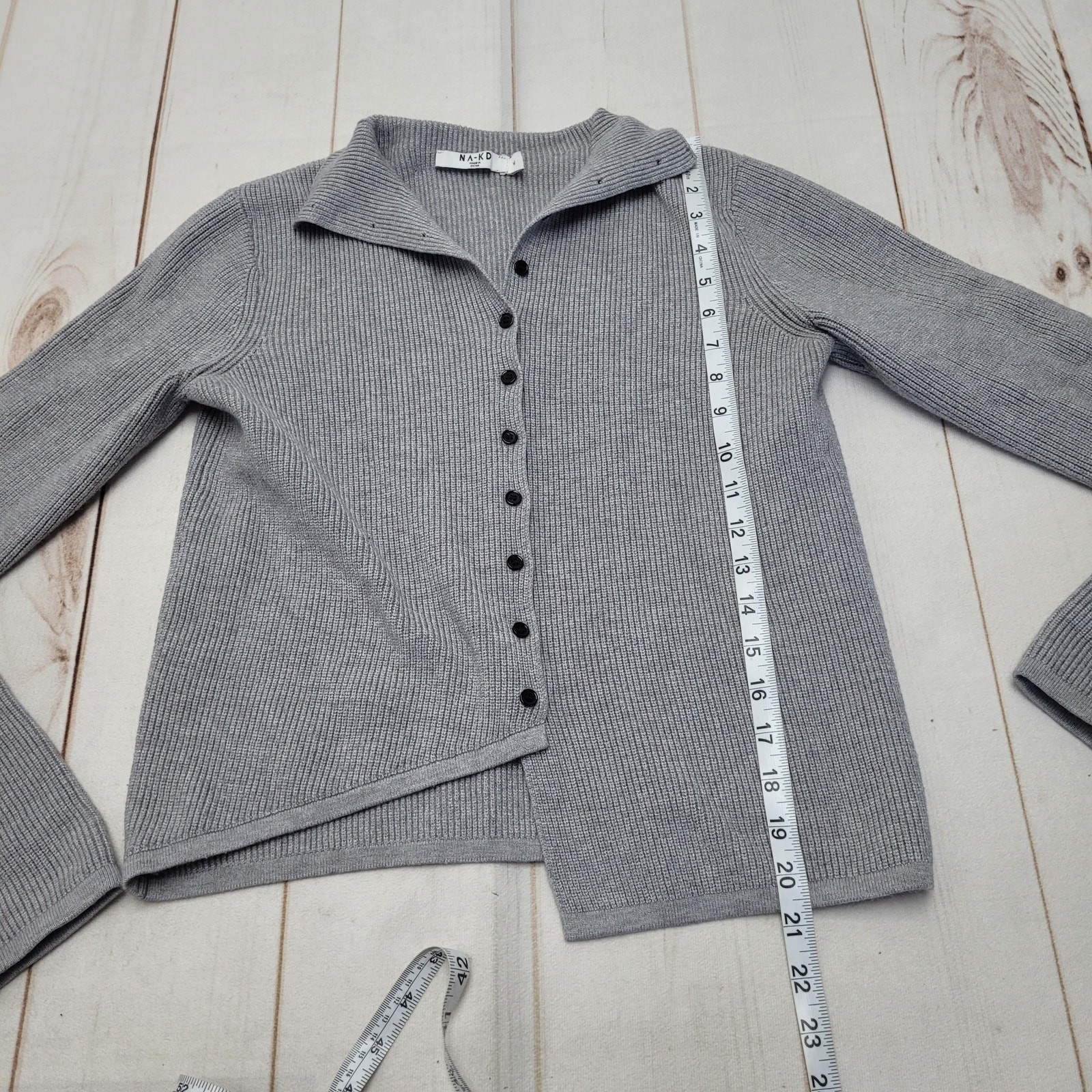 Na-Kd NAKD gray ribbed knit cardigan sweater asymmetrical minimalist medium