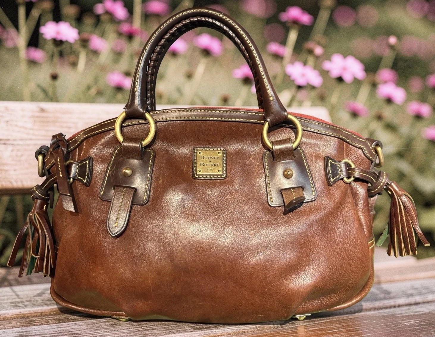 Dooney Bourke Florentine Toledo Leather Chestnut Brown Mail Bag Satchel Handbag