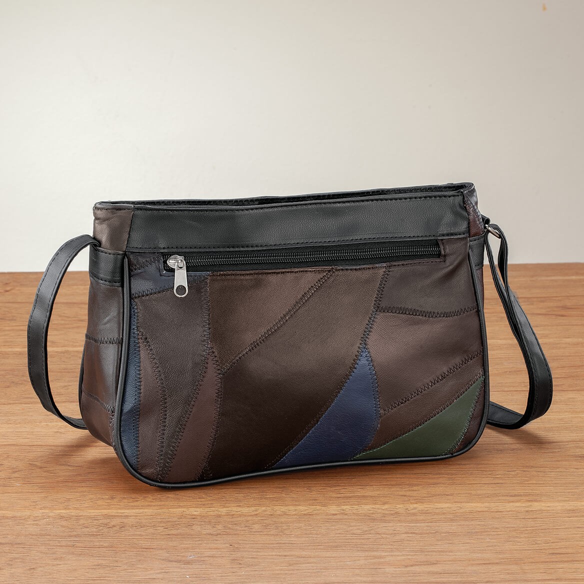 Black Multi-Color Patch Leather Shoulder Bag