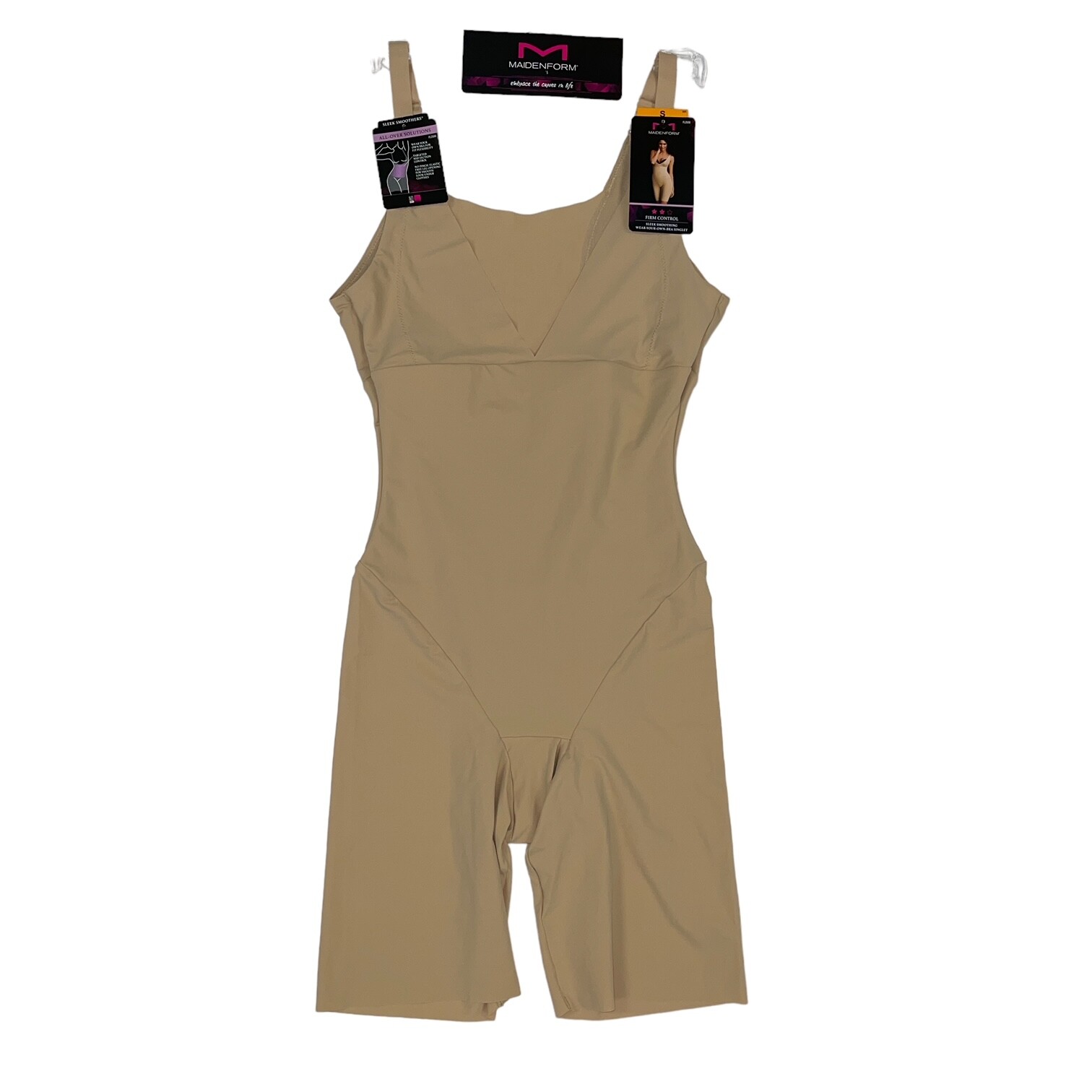 Maidenform Bodysuit Open Bust Mid Thigh Firm Control Sleek Slimmer Singlet P2556