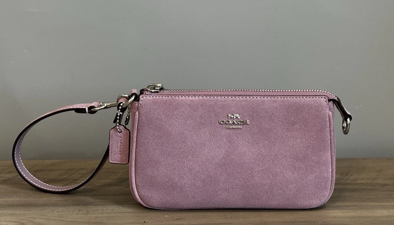 COACH Nolita 19 In Suede & Smooth Leather Wristlet Bag CDN25 Silver/Light Violet