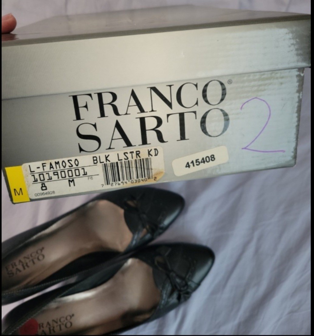 Franco Sarto Black Leather Pointed Toe Pump Bow Spool Heel Slip-On US 8 M