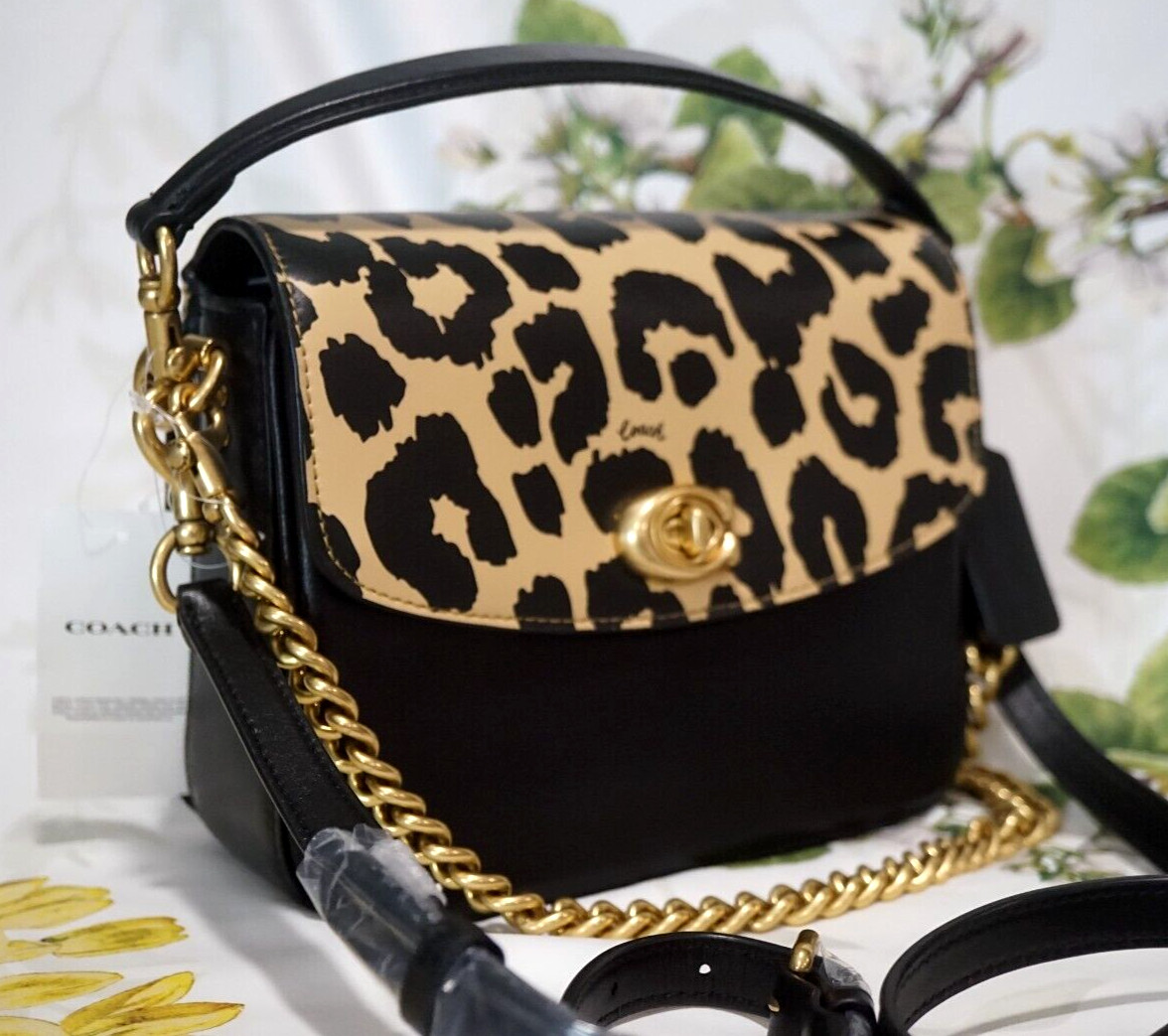 NWT COACH Cassie 19 CM571 Chain Satchel Crossbody Handbag In LEOPARD MULTI Brass