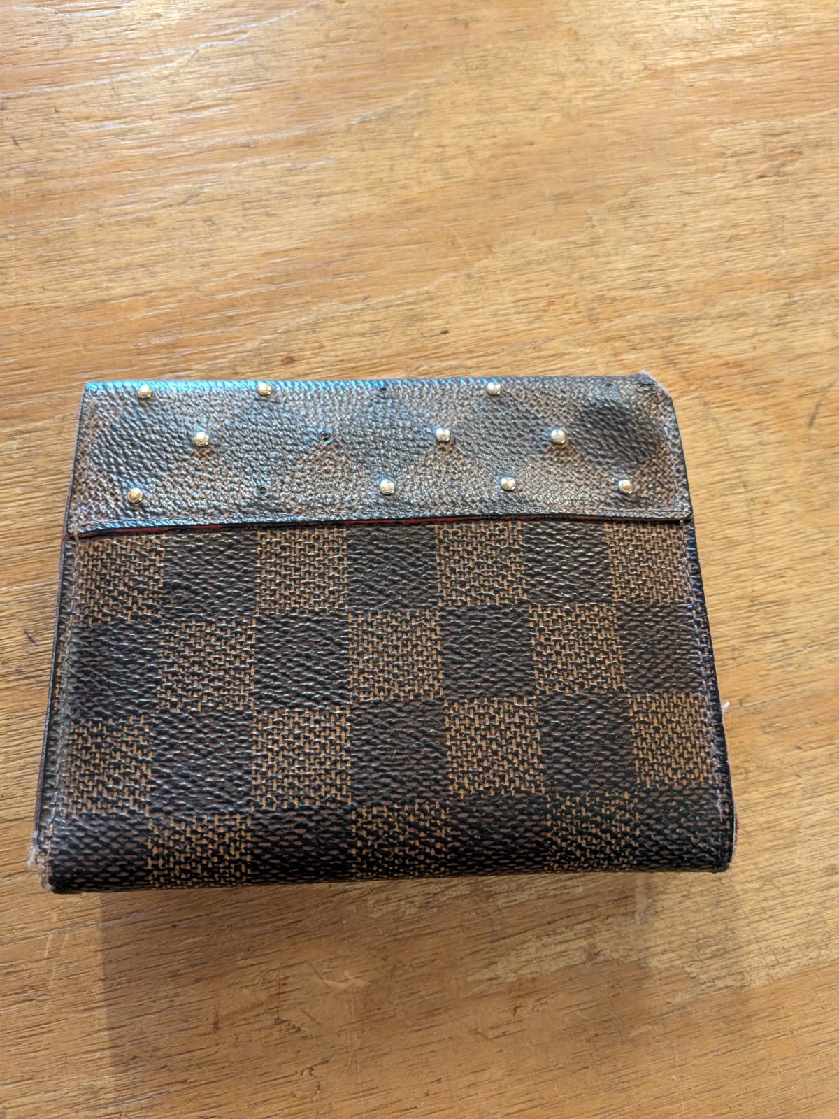Very Rare! Louis Vuitton Damier Ebene Studded Victorine Wallet Cherry LV