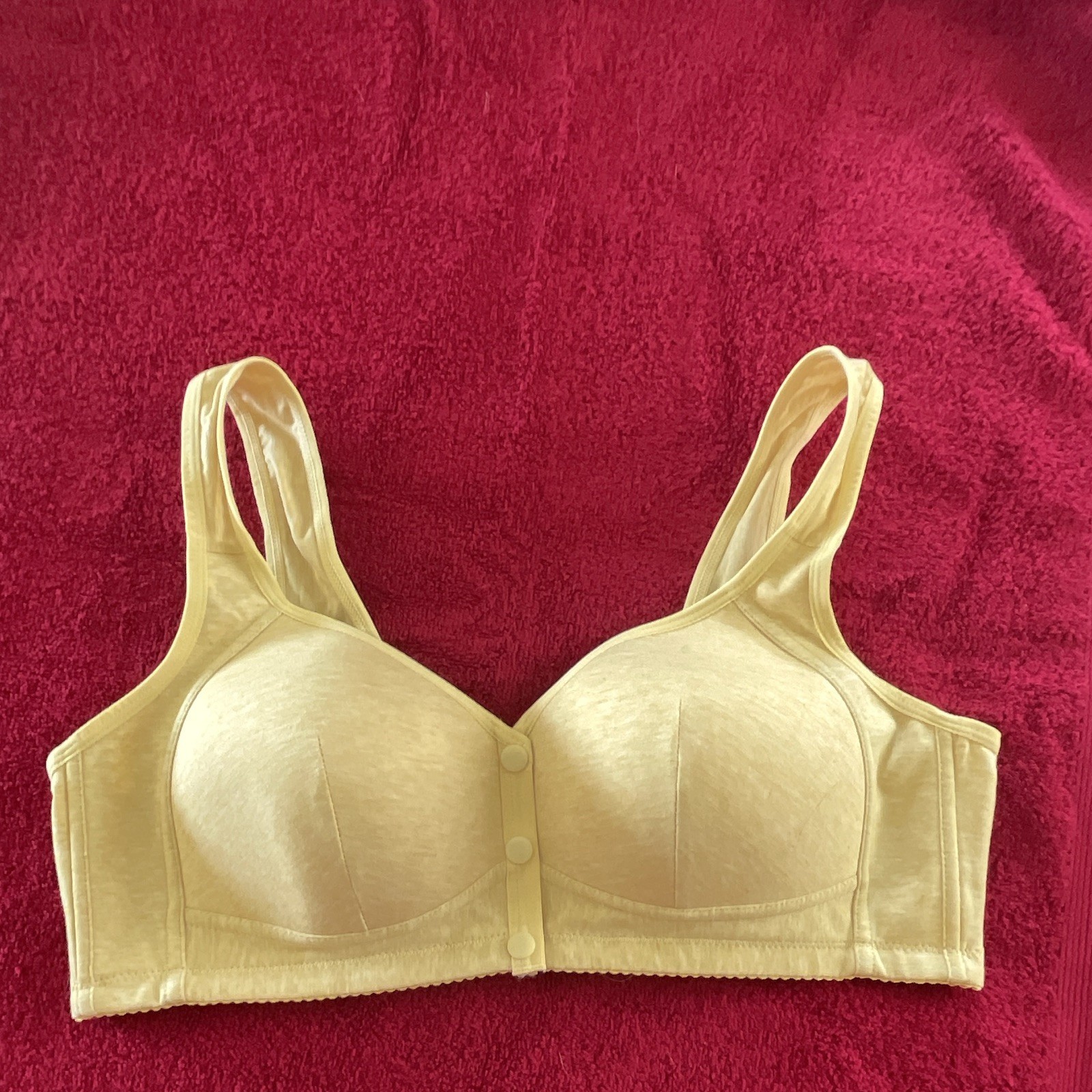 Wireless Front Snap Closure Bralette Bra light yellow Solid Wide Strap 38C