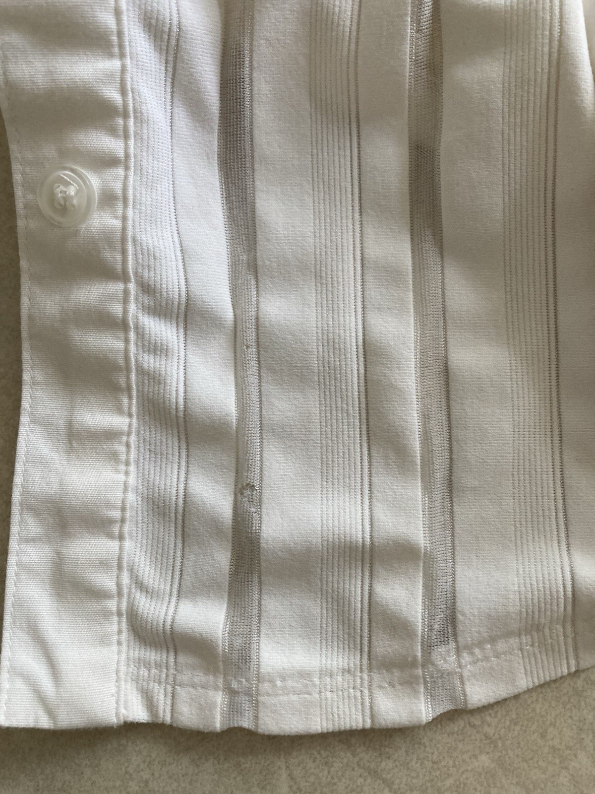 Vintage 90s Y2k White Mesh Office Fitted Button Down 3/4 Sleeve Collared Shirt