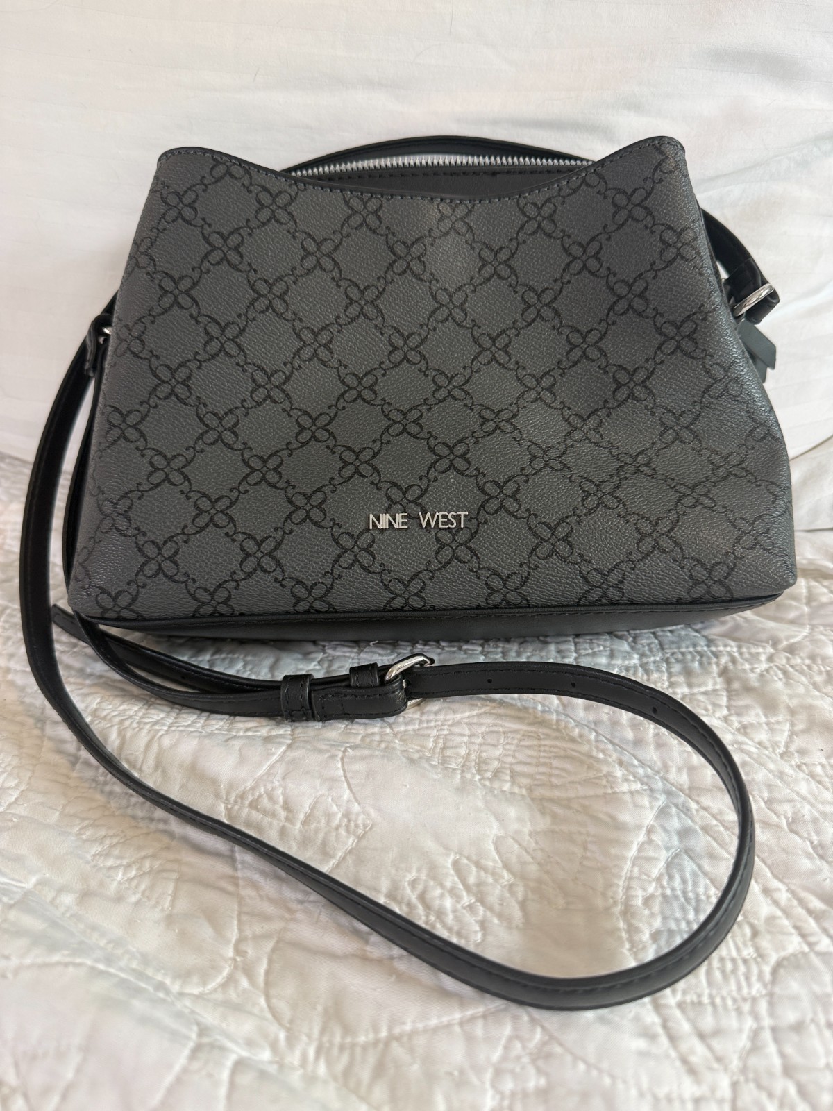 Nine West Purse Calandra Mini Dome Crossbody Purse Grey Black Bag