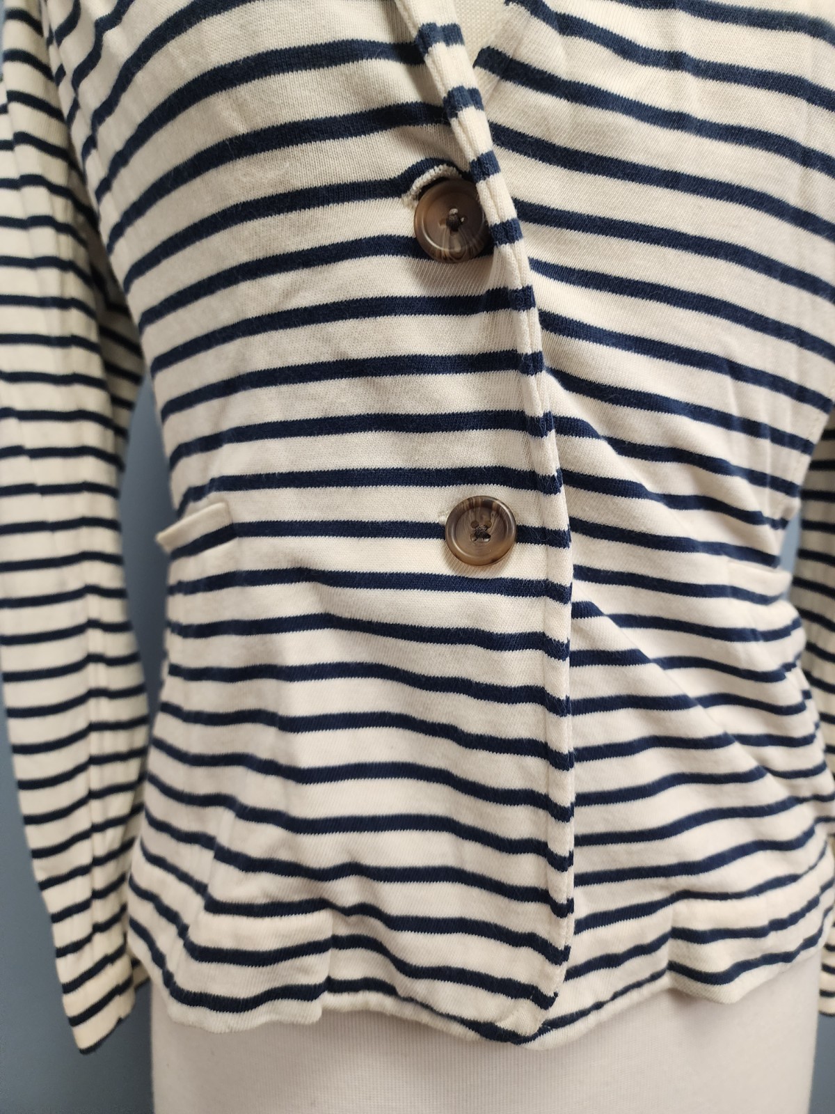 J Crew Maritime Knit Off White Navy Blue Striped Cotton Blazer Womens S Small
