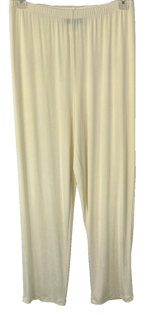 Slinky Brand Knit Pants Ivory Sz Large No Wrinkle Stretch Pull On Womens CB62M