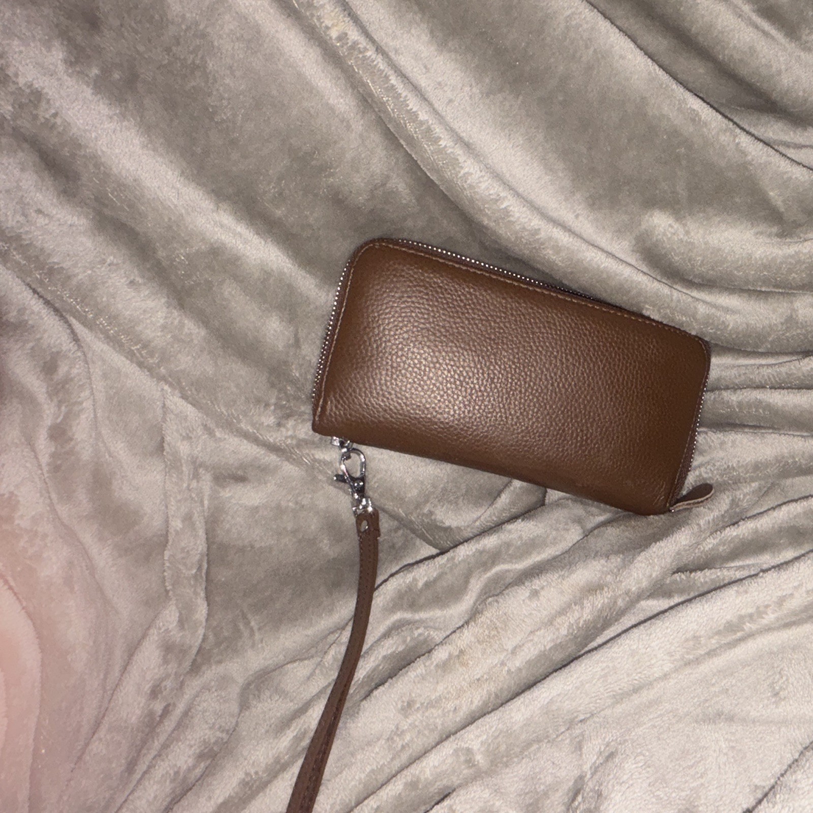 Brown Women’s Zip-Around Wristlet Wallet with Zipper, Wrist Strap & Card Slots