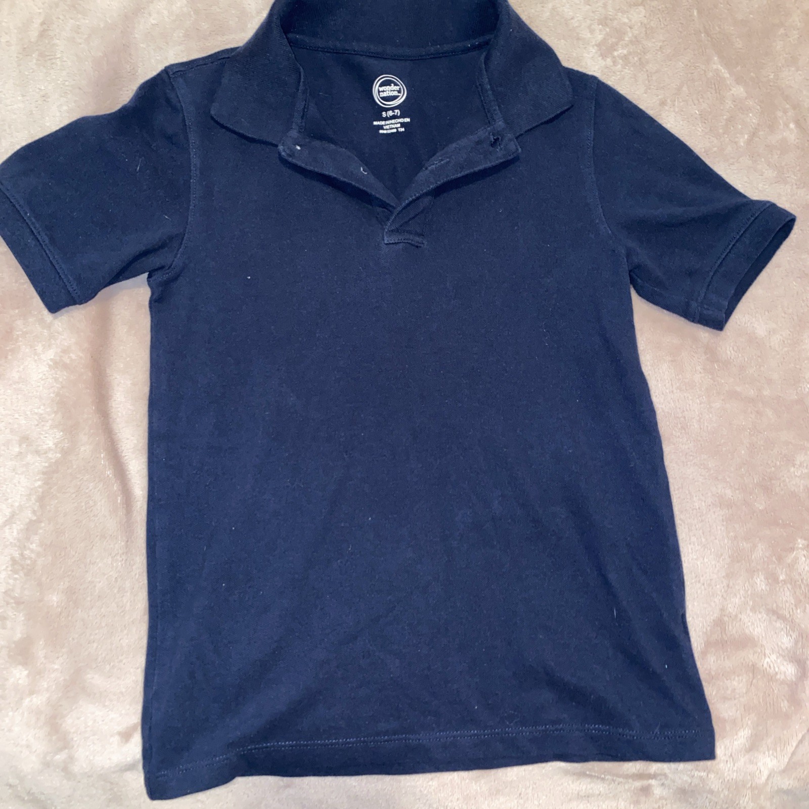 Kids Uniform Shirt Navy Blue Size 6-7 Short Sleeve By Wonder Nation