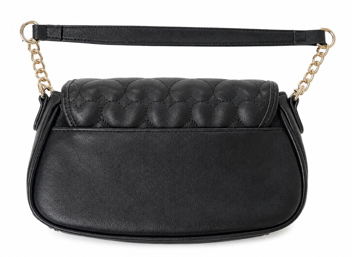 Juicy Couture Black Quilted Heart Shoulder Bag Rhinestone JC Gold Chain Y2K