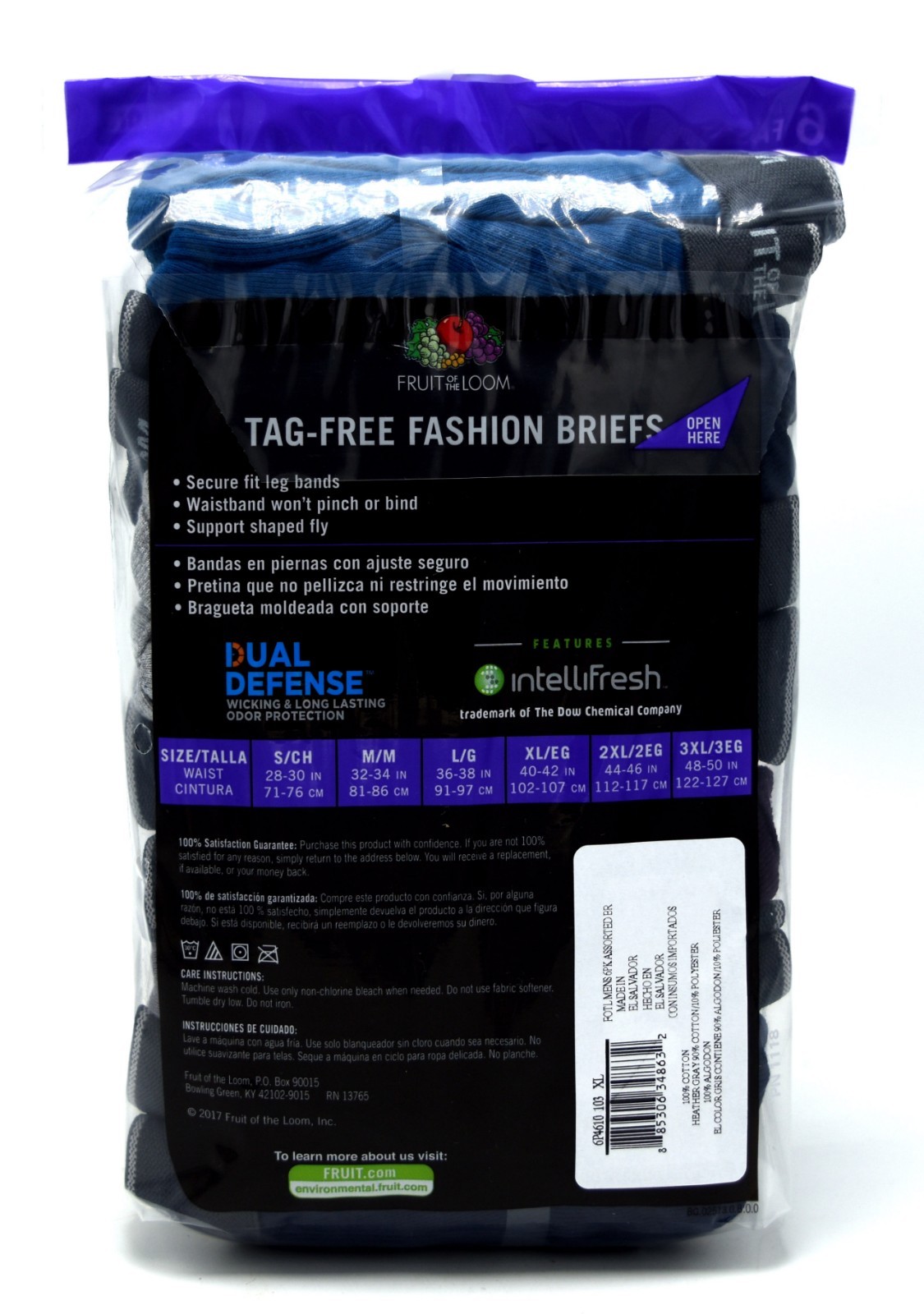 12 Blue Gray Purple XL 40-42 Inch Briefs Mid Rise Fruit of the Loom EG 102-107CM