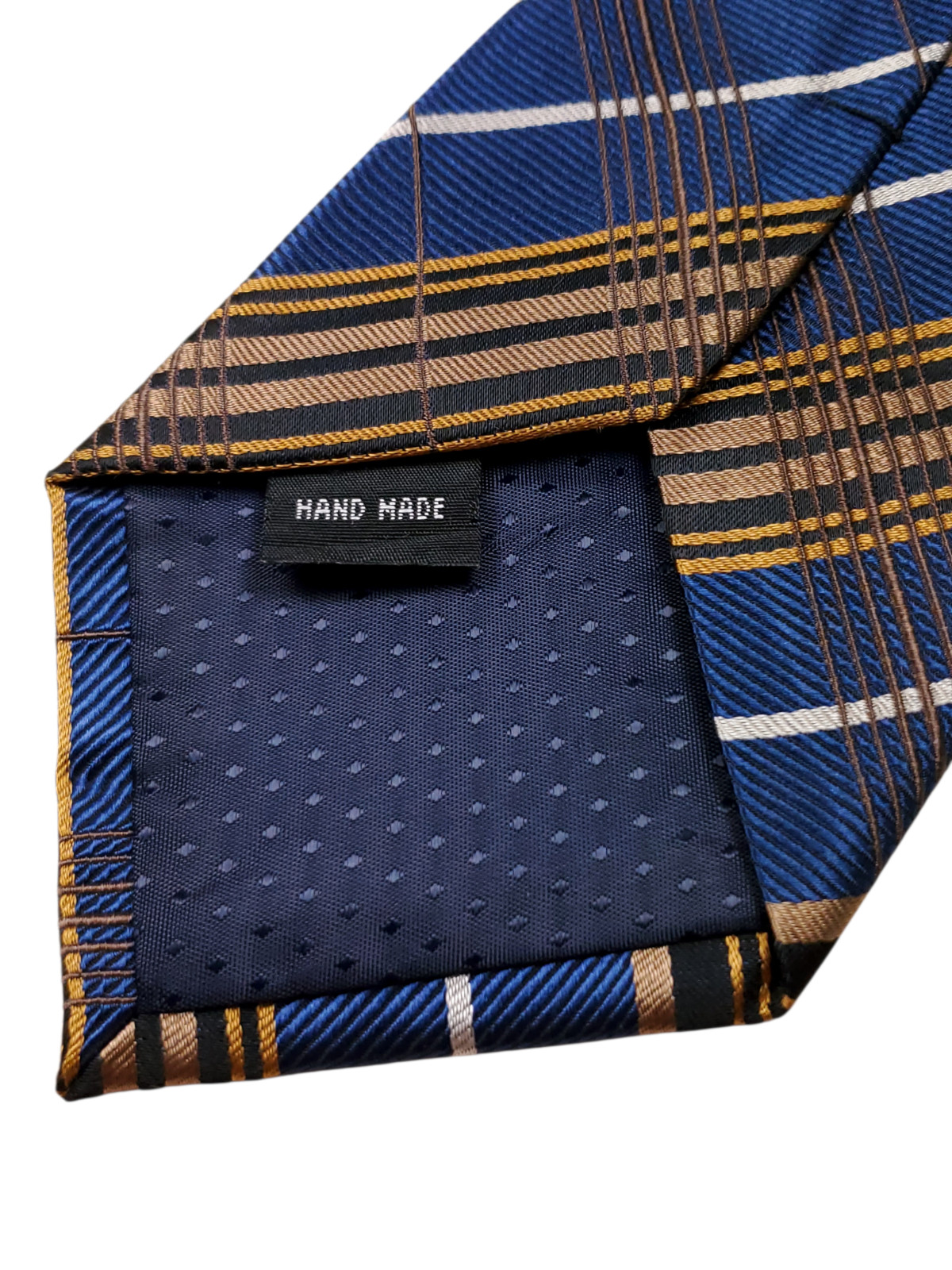 PARSLEY Handmade 100% Silk Tie Blue Brown Black Gold White Plaid Necktie NEW