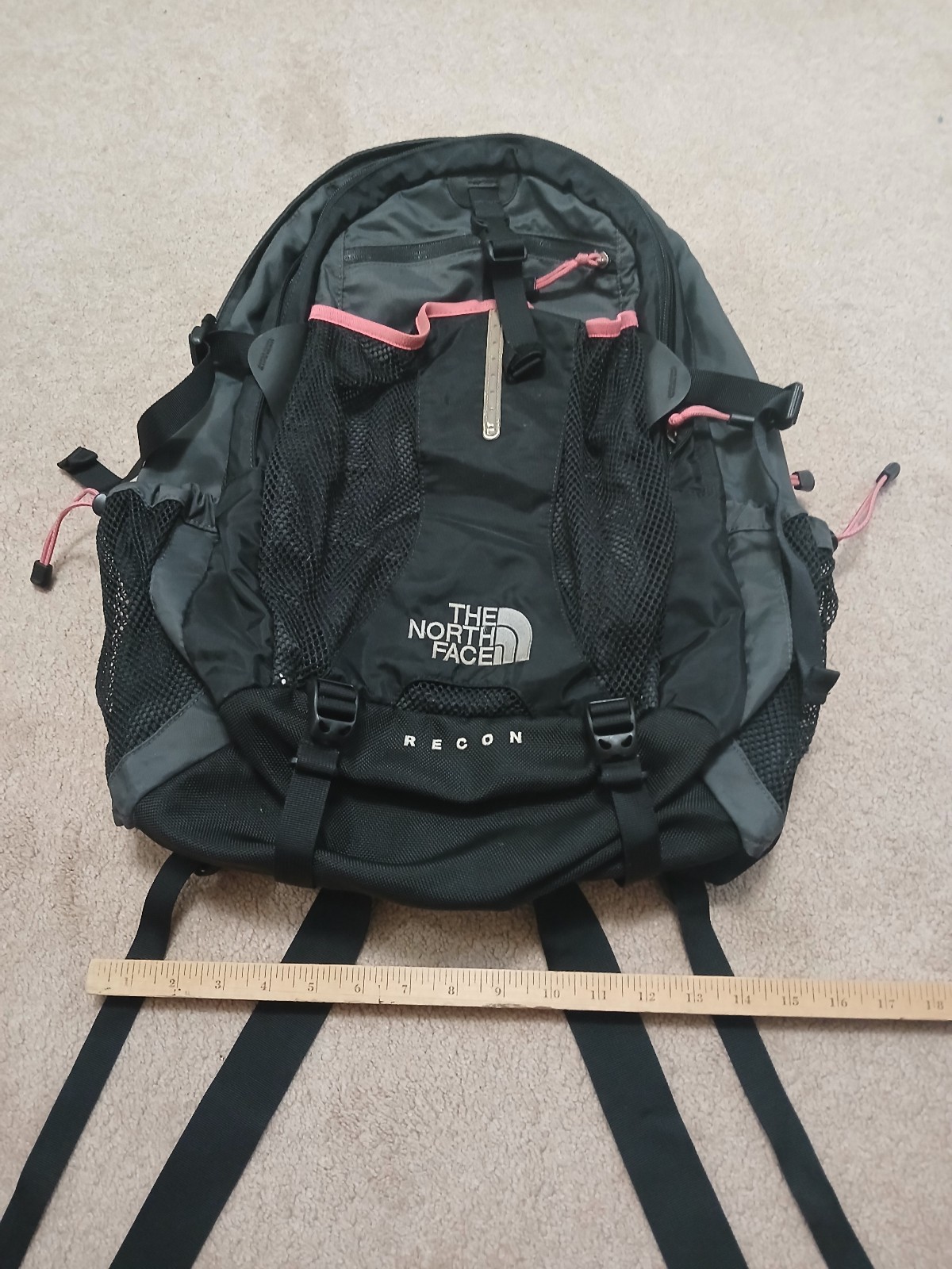 The North Face Recon Backpack Black/Grey/Pink Laptop Divider Hiking 2 Straps