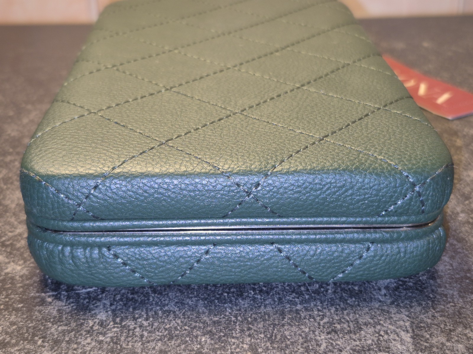 NWT Merona Green Quilted Womens Clutch Wallet 7.75″ X 4.5″ 2 Tiny Flaws