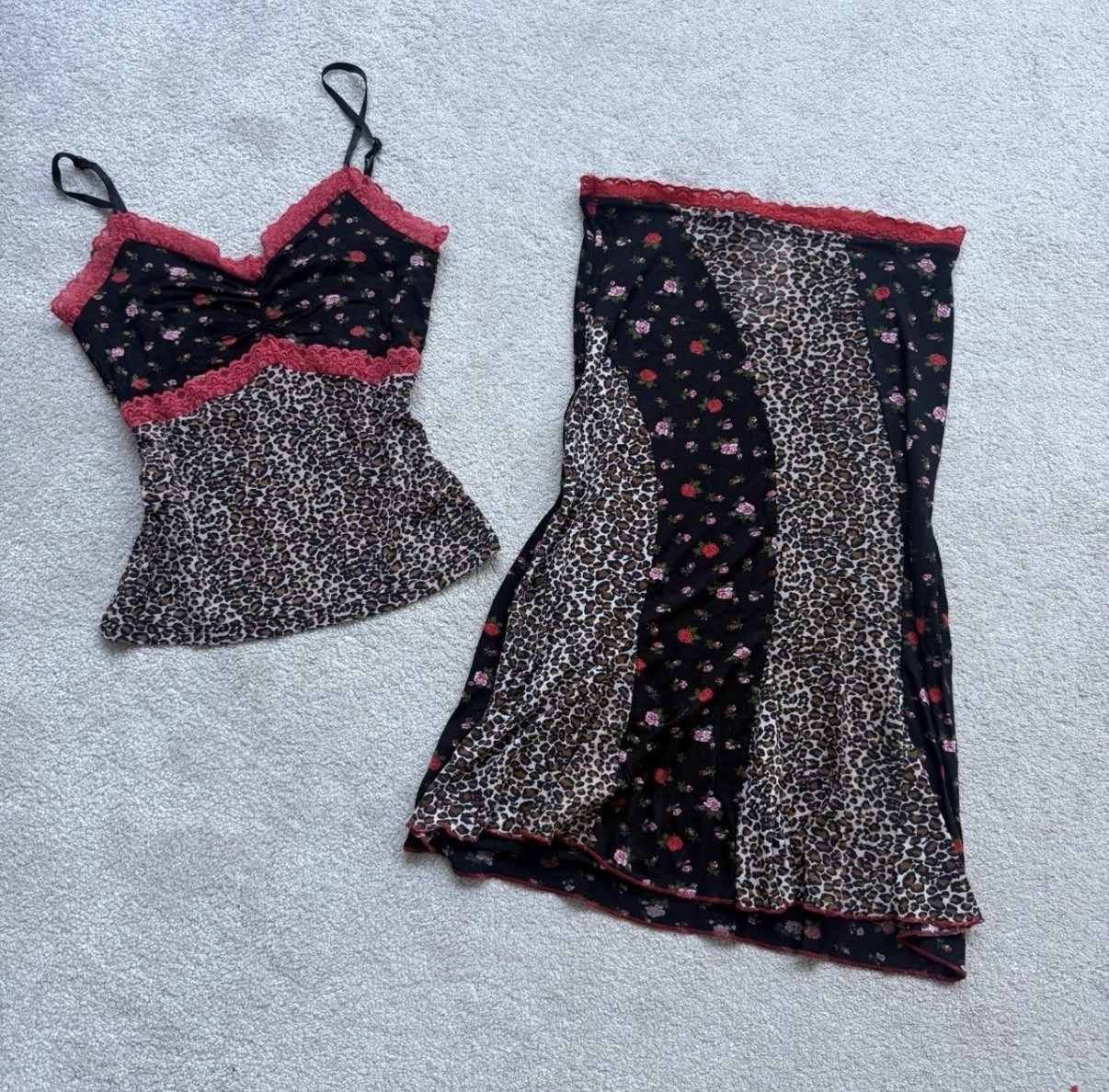 French Morgan De Toi Floral And Leopard Two Piece Set With Lace – Size S
