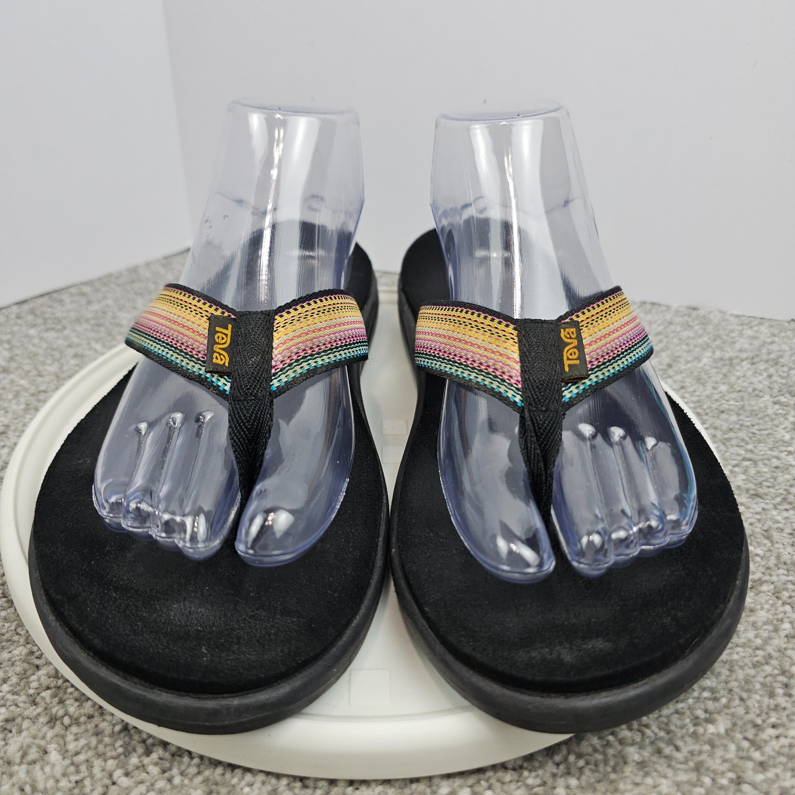 Teva Womens Voya Flip Flops Antiguous Black Multi Color Straps Size 10 US