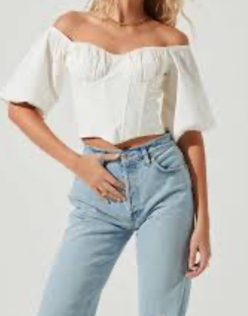 NWOT ASTR The Label Brixton Off Shoulder Off-White Crop Baby Doll Corset Top L
