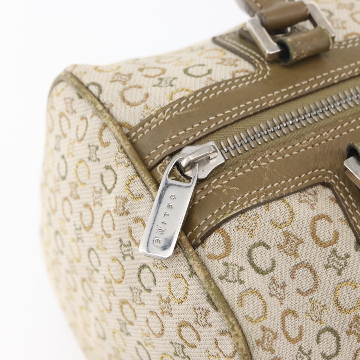 CELINE C Macadam Canvas Mini Boston Bag Khaki Silver Auth ep14462