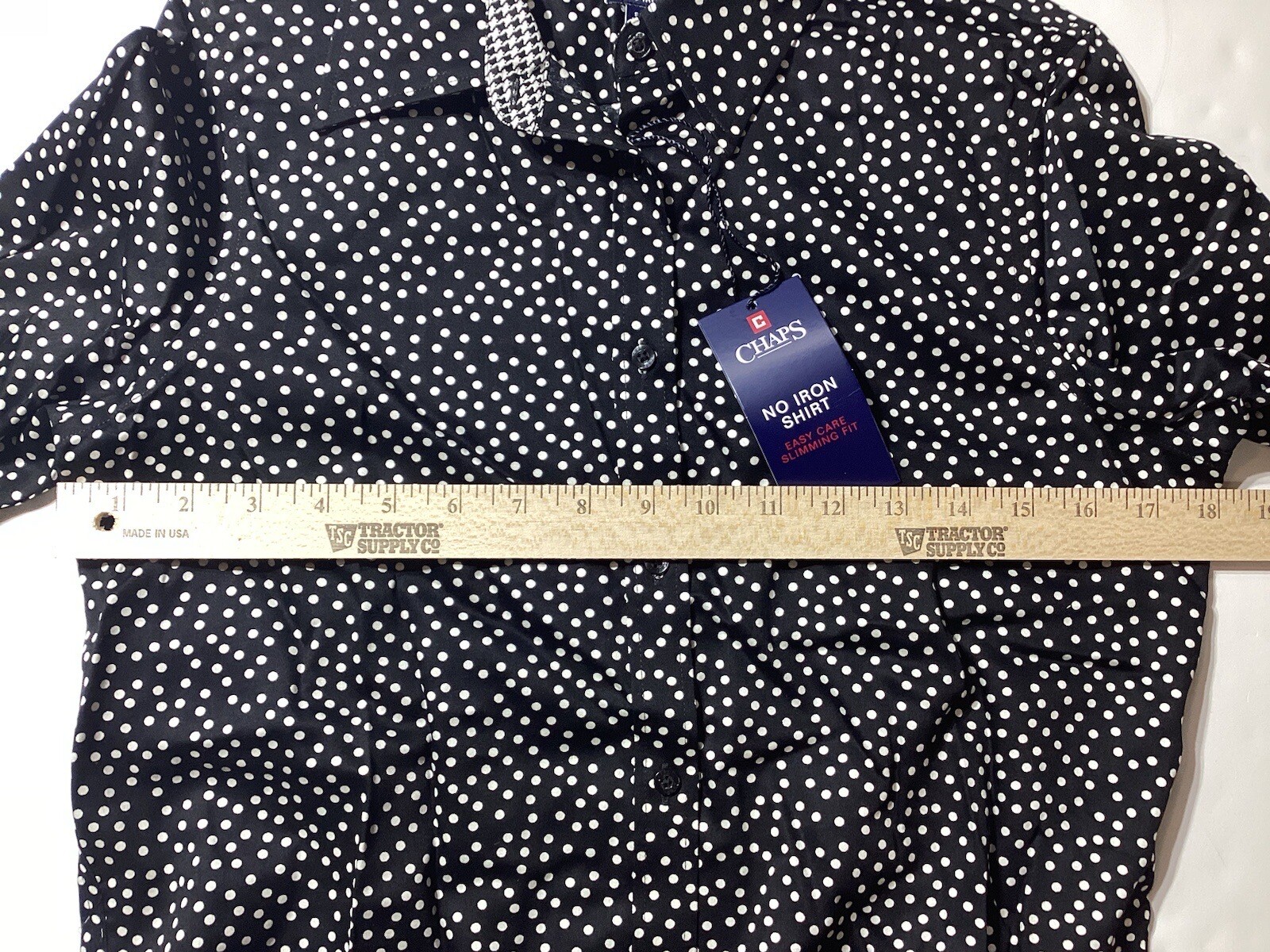 Women’s CHAPS NO IRON BLACK WHITE POLKA DOT BUTTON-UP TOP SHIRT SZ SMALL NEW