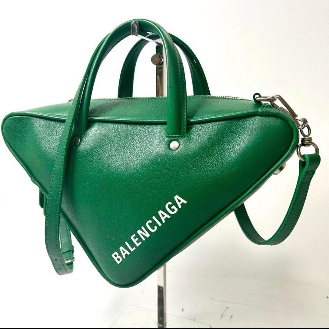 Balenciaga Shoulder Bag Triangle Duffle Green Leather Size: W11.4xH6.9 in.