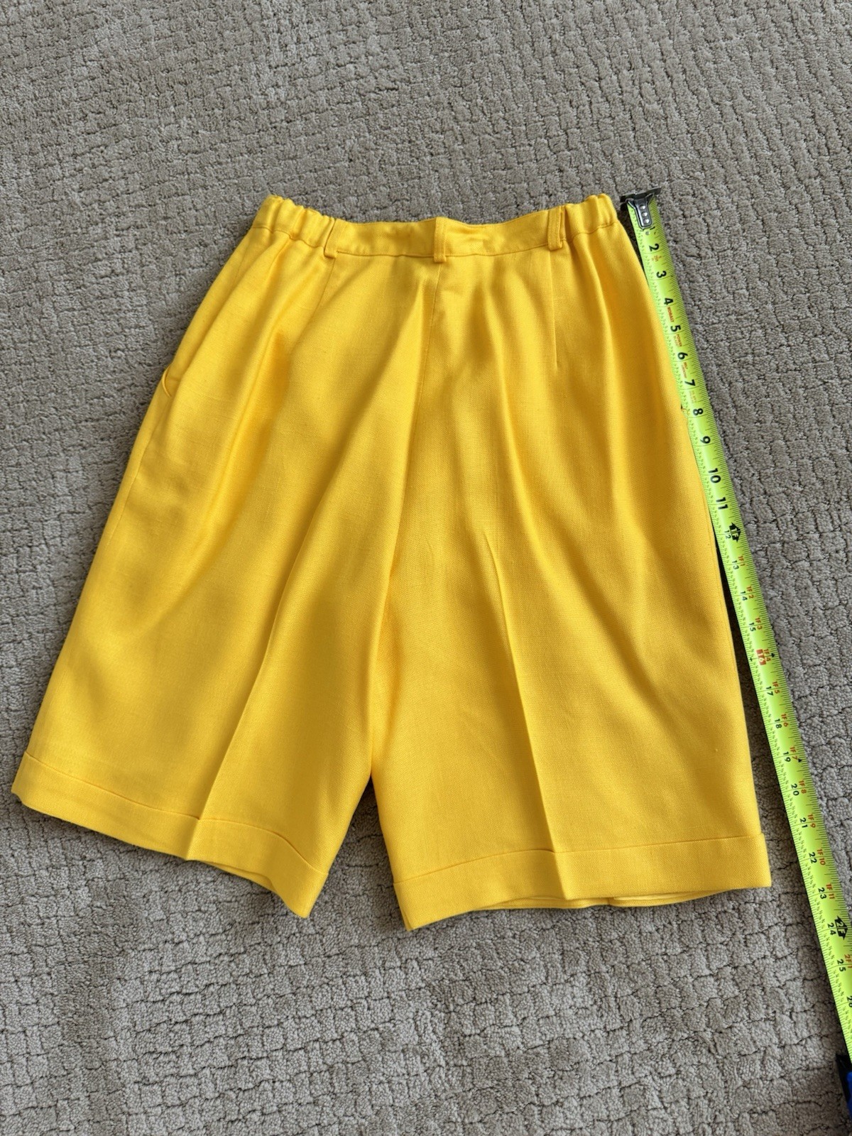 VTG Yellow Poly Rayon Bermuda Short Suit Set Marigold Officecore Blazer Set 10
