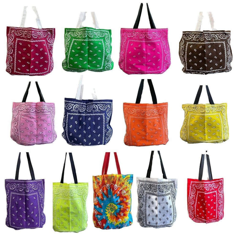 Womens Bag Paisley Print Bandana Tote Beach Bag 100% Cotton Gift Bag 15X16