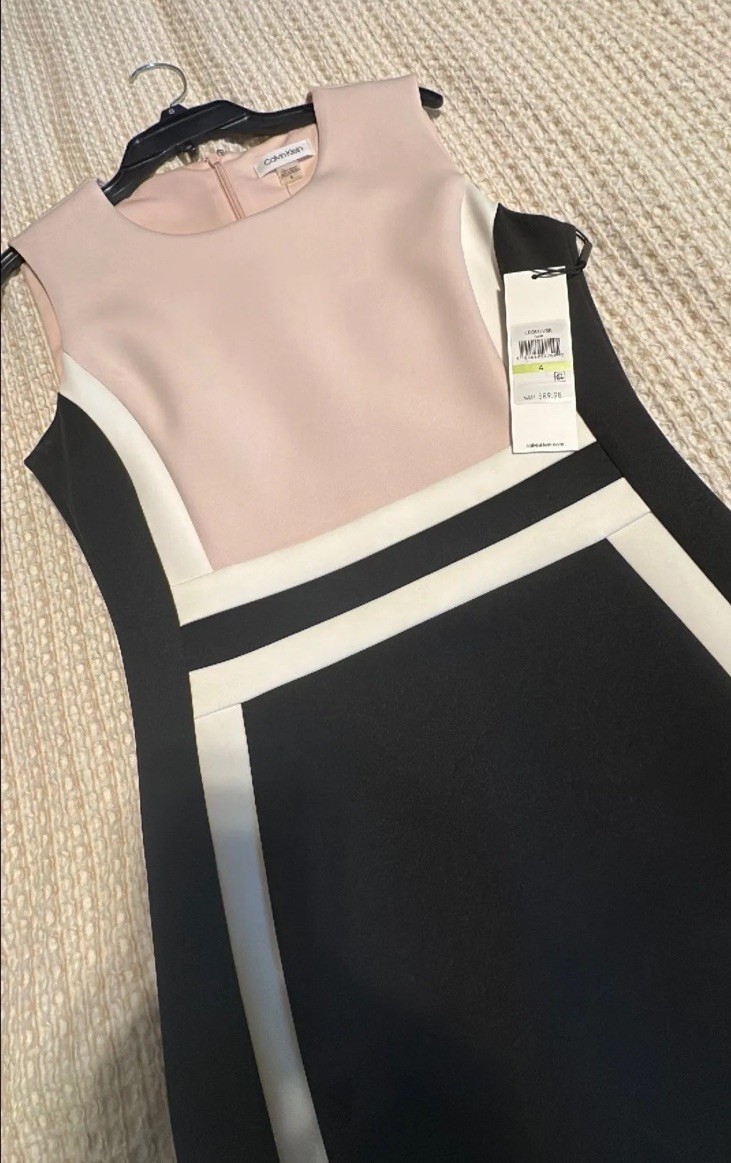 Calvin Klein Colorblock Sheath Dress Pink/Black/White Sleeveless Zipper 4
