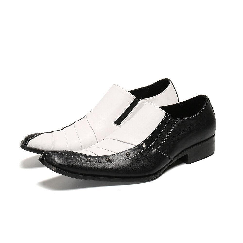 Mens Square Toe Slip On Business Heel Casual Party Leather Rivet Dress Shoes