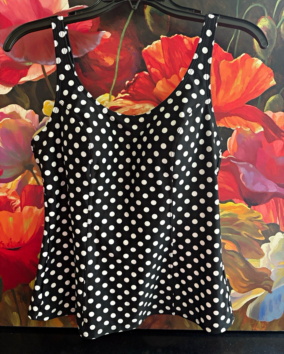 St. John’s Bay One Piece Swim Tank Top Black/White Polka Dot 10B