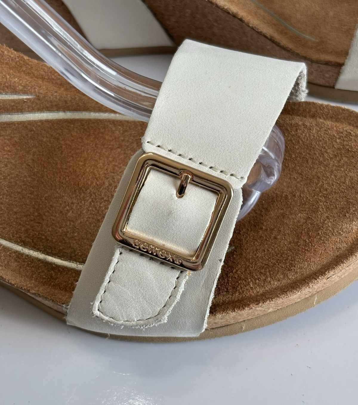 Aetrex Lexa Quarter Strap Wedge Sandals Women’s 7.5 Ivory Leather Open Toe Cork